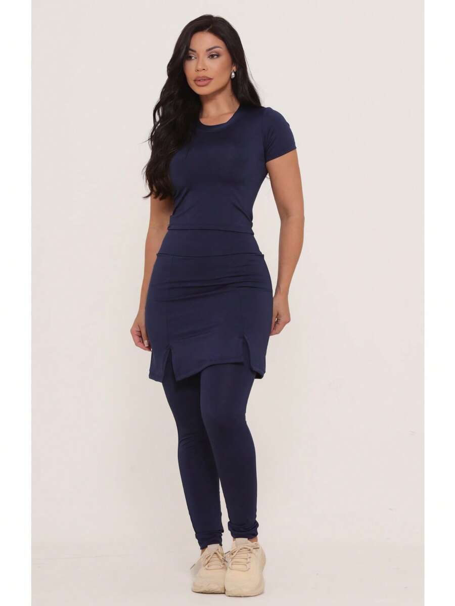 Christian Fashion Fitness Set With Pockets For Gym Workouts - 藏蓝色 - 查看 1