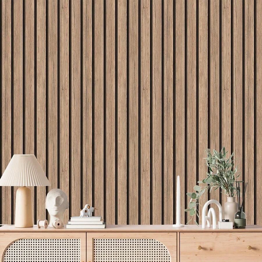 Adhesive Wallpaper With Cedar Wood Ribbed Pattern, Medium Strips - Multicolored 16 - View 1