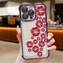 1pcs Red Lip Print Phone Case Compatible with Apple Phone17ProMax 16 15 14Plus 11 12 13 ProMax Antidrop Phone Case Camera Protection Phone Case Girlish Style Popular Personality Cute Fashion Can Be Given To A Lover Can Be Given To Friends - Morado - Ver 1