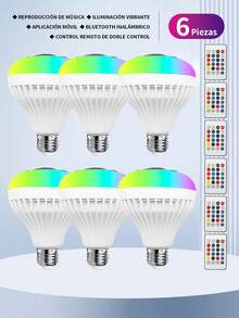 6 Piezas Bombilla musical Bluetooth, bombilla con altavoz que cambia de color RGB, Bombilla LED regulable, bombilla de luz RGBW de cambio de color, 12 opciones de color ,12W equivalente a 60W, AC 110-130V, base de rosca E27 con control remoto para decoración del hogar, dormitorio, escenario, fiesta. - 6 piezas - Ver 2