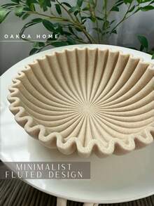 Large Decorative Bowl, Sandstone Color Decorative Bowl, Home Decor - Pleated Bowl - Wavy Bowl - Scalloped Bowl - Fashionable Key Bowl, Suitable For Entryway Table