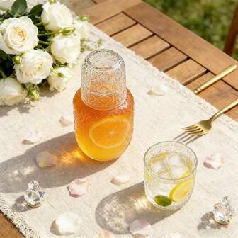 1ชิ้น/2ชิ้น ชุดกาน้ำชาและแก้วใสวินเทจ - ดีไซน์ย้อนยุคสง่างาม, ลวดลายสวยงาม, เหมาะสำหรับเครื่องดื่มเย็น/ร้อน, ทนทานและทันสมัย, ใช้ได้กับห้องนอน, โต๊ะข้างเตียง, ห้องน้ำหรือห้องครัว, เครื่องดื่มเย็น | เครื่องแก้วตกแต่ง | ทนทาน