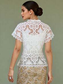 Women's Elegant Floral Print Sleeveless Top With Lace Details, Suitable For Spring And Summer, White Top, Eid Clothes, Eid - White - View 2