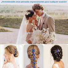 5 Pcs Pasadores para Peinar el Cabello, Tocado de Novia con Flores y Perlas, Diademas Vintage, Ideales para Damas de y Moos, Blanco - Azul Joya - Ver 6