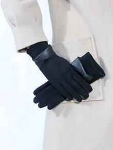 1 Pair Women's Warm Touchscreen Gloves With Elegant Bow Decor, Suitable For Cycling And Driving In Winter
