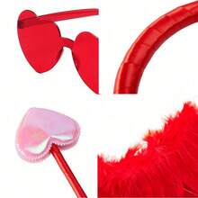 1/4pcs Cupid Costume Props For Valentine's Day, Including Red Feather Wings, Heart-Shaped Sunglasses, Bow And Arrow, Halo Headpiece, Suitable For Holiday Events, Theme Parties, Masquerade Photo Props - Red - View 10