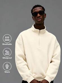 Men's Casual Loose Half-Zip Stand Collar Pullover Pullover Sweatshirt, Street Style, Autumn/Winter - Apricot - View 1