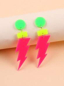 2pcs Fashionable Geometric Circle, Rectangle, Lightning Shaped Acrylic Long Earrings For Women - Geometric Lightning - View 12