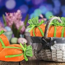 5/10pcs Easter Carrot Shaped Design Drawstring Gift Bags, Easter Basket Velvet Bags, Jewelry Storage Bags For Wedding Party, Suitable For Spring Egg Hunting, Outdoor Party Favors, Easter Party Souvenirs And Holiday Sweets Packaging, Holiday Gift Storage And Decoration - Multicolor - View 3