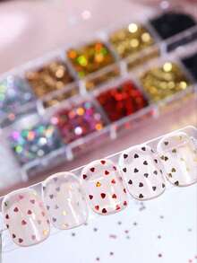 12 Grids 1mm Laser Mini Heart & Star Shaped Glitter Nail Art Sequins, Cute Heart Star Glitter DIY Charming Nail Design Nail Art Supplies Nail Jewelry Nails - Multicolor - View 4