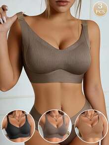 3pcs/Set Women Minimalist Casual & Comfortable Underwear, Full Cup Adjustable Support Bras To Prevent Sagging - Multicolor - View 1