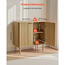 Coffee Bar Cabinet, Mid Century Fluted Coffee Bar Table With 2-Tier Storage, Buffet Stand Cabinet With 2 Barn Door, Sideboard Buffet Station For Living Room, Entryway, 31.5 X 14.7 X 31.5 In, Oak - 橡木 - 查看 3