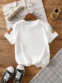 男童标语印花圆领宽松休闲短袖T恤 - 白色 - 查看 2