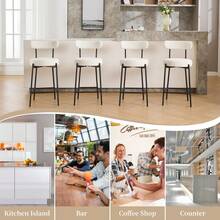 Techigher Bar Stools Set Of 2, Mid Century Counter Height Bar Chairs With Metal Legs, Upholstered Modern Bar Stool Chair For Kitchen Island - White - View 3