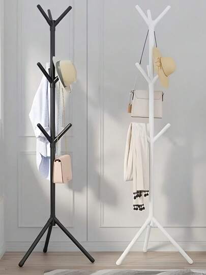 Portable Multifunctional Clothes Hanger - Black & White Separate Storage Box, With Hat, Bag And Towel Hooks - Space-Saving Plastic Design, Suitable For Dorm, Bedroom, Closet - Max Load 2.27 Lbs