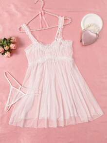 Valentine's Day - A Solid Color Women's Sexy Strap Nightgown, A Sexy Lingerie Dress With A Thong, Mature Style Lingerie, Evening Gown, Fairy Nightgown, Sexy And Alluring Lingerie Nightgown, Hot See-Through Seductive Uniform Nightgown, Nightgown, Wedding Gift, Boudoir, Honeymoon, Vacation, Bikini, Swimwear, Swimming Pool, Beach, Park, Nightclub, Club, Private Party, Private Cinema, Home, Daily Life, Stage, Performance, Proposal Surprise, Wedding Gift, Valentine's Day Gift, All Seasons, Seductive, Bar, Casual Bar, Wedding Favors. - 白色 - 查看 8