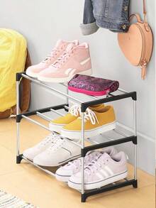 三层多功能鞋架，内置鞋带收纳器，坚固耐用，节省空间，适用于运动鞋、高跟鞋、拖鞋、平底鞋、踝靴 | 多功能包包展示架和鞋子收纳整理架 | 设计优雅，适用于玄关、宿舍、卧室、客厅、衣橱、公寓 + 附赠 1 个随机塑料挂钩 - 彩色 - 查看 4