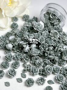 30颗柔和灰色玫瑰花Y2K美甲饰品，3D山茶花蝴蝶叶子，适合DIY手工美甲、美甲饰品、美甲宝石、美甲艺术配件DIY