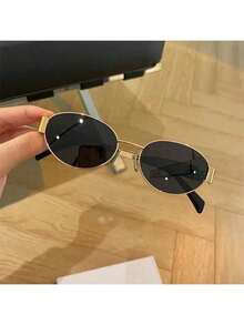 1pcs Metal Frame Oval Retro Fashion Glasses, Fashionable Design For Women, Suitable For Everyday Wear, Traveling & Beach Preppy Style For Back To School - Xám - Xem 11