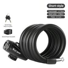 Candado de cable de acero antihielo a baja temperatura WEST BIKING para bicicleta, montaña y carretera, antirrobo portátil con llave, incluye soporte de montaje de 1.2M y 1.5M - Negro - Ver 13