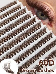 200pcs D-Curl Brown False Eyelashes, Natural Soft & Fluffy, Faux Mink Material, Suitable For Daily, Party, Valentine's Day Makeup, DIY At Home, Reusable - D - 查看 1