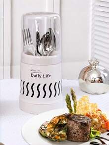 1pc Adjustable Wall-Mounted Chopstick Holder With Cover - Space-Saving Dustproof Cutlery Storage Box For Spoons, Forks, Knives - Plastic Kitchen Organizer, Compact Design Fits Tight Spaces, Thoughtful Accessory (Plaid Pattern)