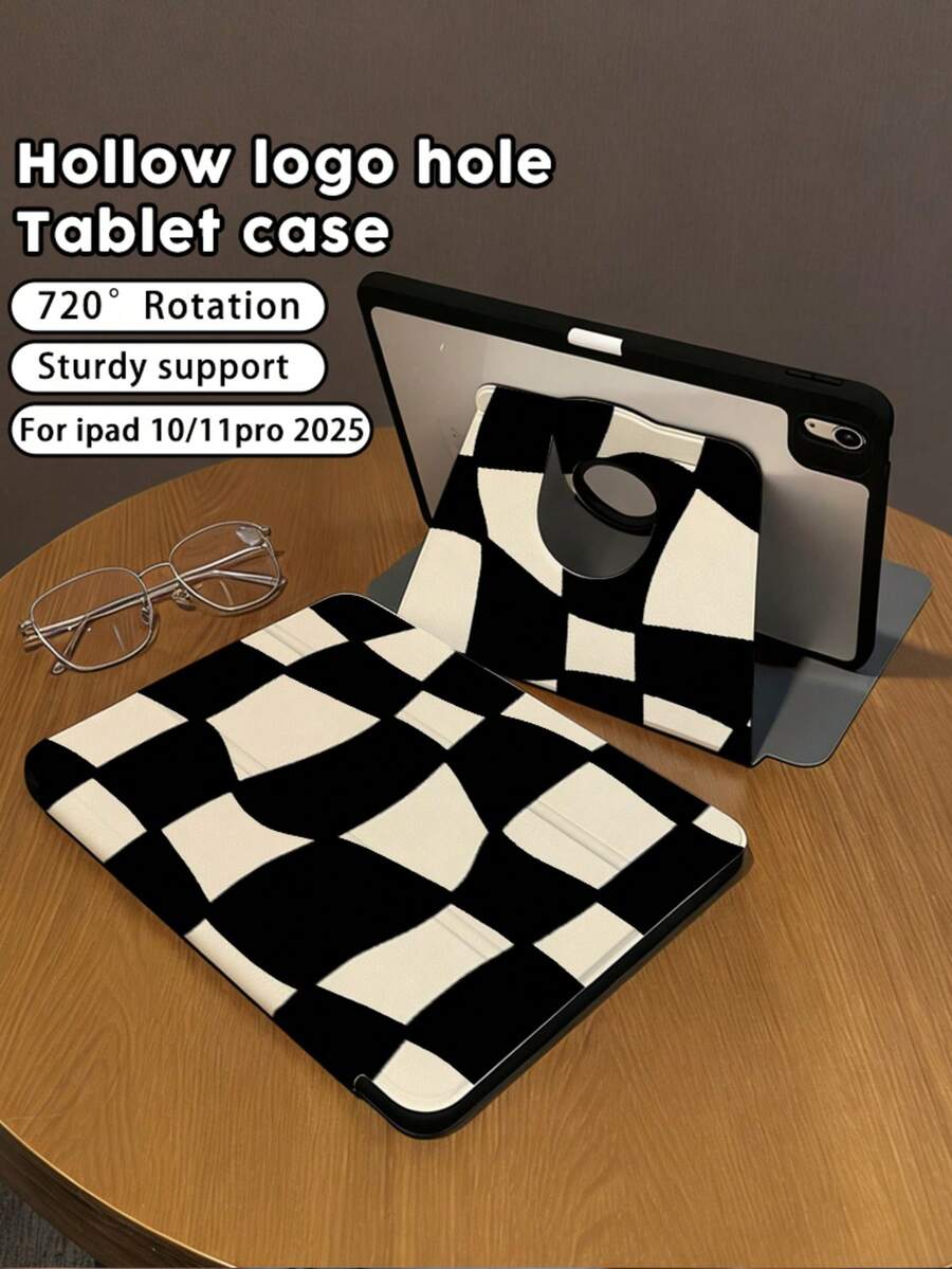1 Sản phẩm, Ốp lưng máy tính bảng in HD hai mặt họa tiết caro đen trắng, tương thích với iPad 10/9/11 2025, với mặt lưng acrylic trong suốt, mẫu mới cho năm 2026, tự động bật/tắt màn hình, hỗ trợ nhiều góc độ với khe cắm bút, vật dụng cần thiết cho văn phòng và học tập, ốp bảo vệ không từ tính, và là món quà năm mới 2026.