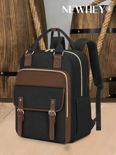 NEWHEY 15.6英寸男士笔记本电脑背包，大容量旅行背包，带USB充电端口，防水办公包