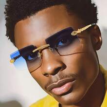 1 Pair Of Men's Rimless Glasses - Modern Minimalist Rectangular Design, Gold Snake Bone Frame, PC Lenses, Stable Fit - Suitable For Business, Daily And Formal Occasions - Luxurious Men's Glasses, Stylish Glasses, Professional Glasses - [白色的] - 查看 6