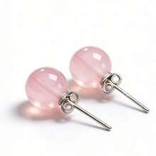 par de aretes minimalistas de plata pura y cristal rosa, aretes de piedras preciosas naturales, pequeños y elegantes para uso diario, plata de ley 925 hipoalergénica, regalo de cumpleaños - Azul 2 - Ver 4