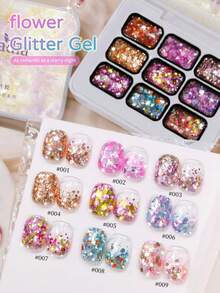 Jillradia 9-Color Glue Gel - Semi-Solid Nail Polish Suitable For DIY Manicure, /Korean Nail, Smudge Canned High-Saturation Sparkling Gel For Salon - 彩色 - 查看 2