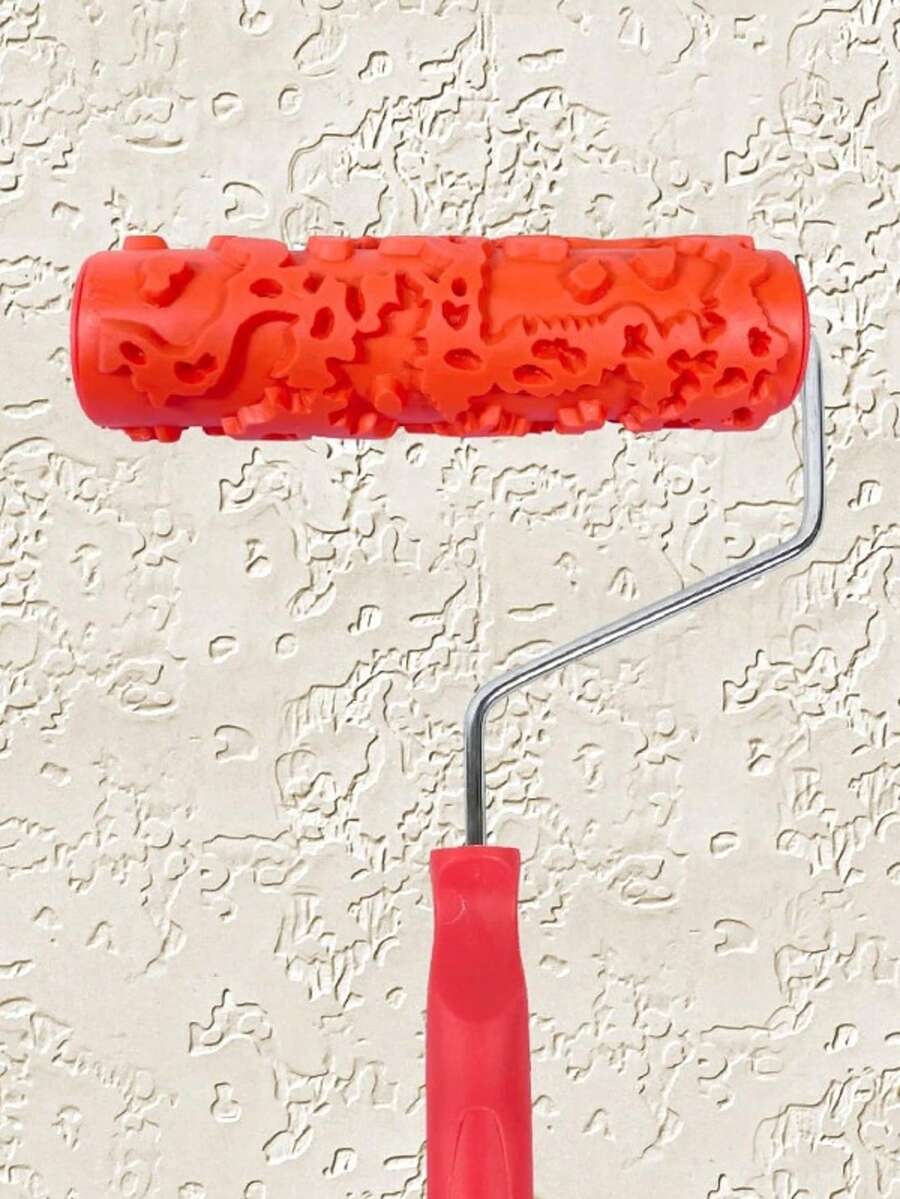 1pc Faux Wood Grain Pattern Painting Roller With Handle, DIY Texture Painting Roller For Walls, Home Decor Tool - Red - View 1