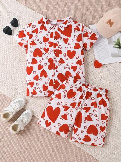 2pcs/Set Boys' Printed Short Sleeve T-Shirt And Shorts Set, Summer Vacation Casual Outfit For Toddler & Big Kids