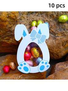 Hộp đựng trứng Phục Sinh (10 chiếc/gói), hộp quà kẹo hình thỏ, hộp trứng giấy hình thỏ dễ thương có cửa sổ, hộp đựng đồ dùng lễ Phục Sinh, hộp đựng sô cô la và bánh quy, đồ dùng cho tiệc mùa xuân (không bao gồm kẹo) - Nhiều màu - Xem 9