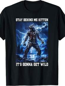Stay Behind Me Kitten Cringy Werewolf Meme Cringe Alpha Wolf T-Shirt - màu đen - Xem 1