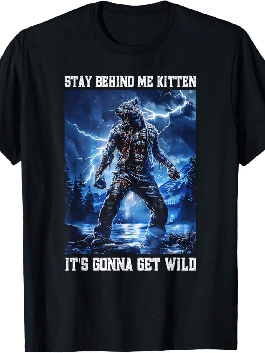 Stay Behind Me Kitten Cringy Werewolf Meme Cringe Alpha Wolf T-Shirt - màu đen - Xem 1