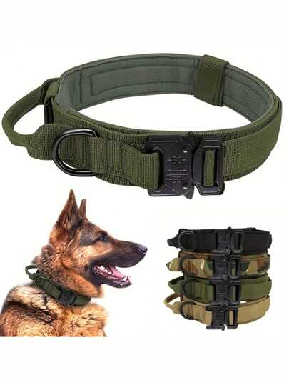 1 Stück taktisches Hundehalsband, Premium Nylon verstellbares Hundehalsband mit Griff, schwerer Metallverstärkter Schnalle, Militärisches Trainingshalsband geeignet für mittelgroße und kleine Hunde