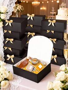 10 piezas Cajas de regalo negras con tapas y cintas, cajas de embalaje cuadradas con cinta, adecuadas para cajas de invitación de damas de honor, cajas de regalo de boda, cajas de regalo de cumpleaños, cajas de baby shower, regalos del Día de San Valentín, etc. - Negro - Ver 3