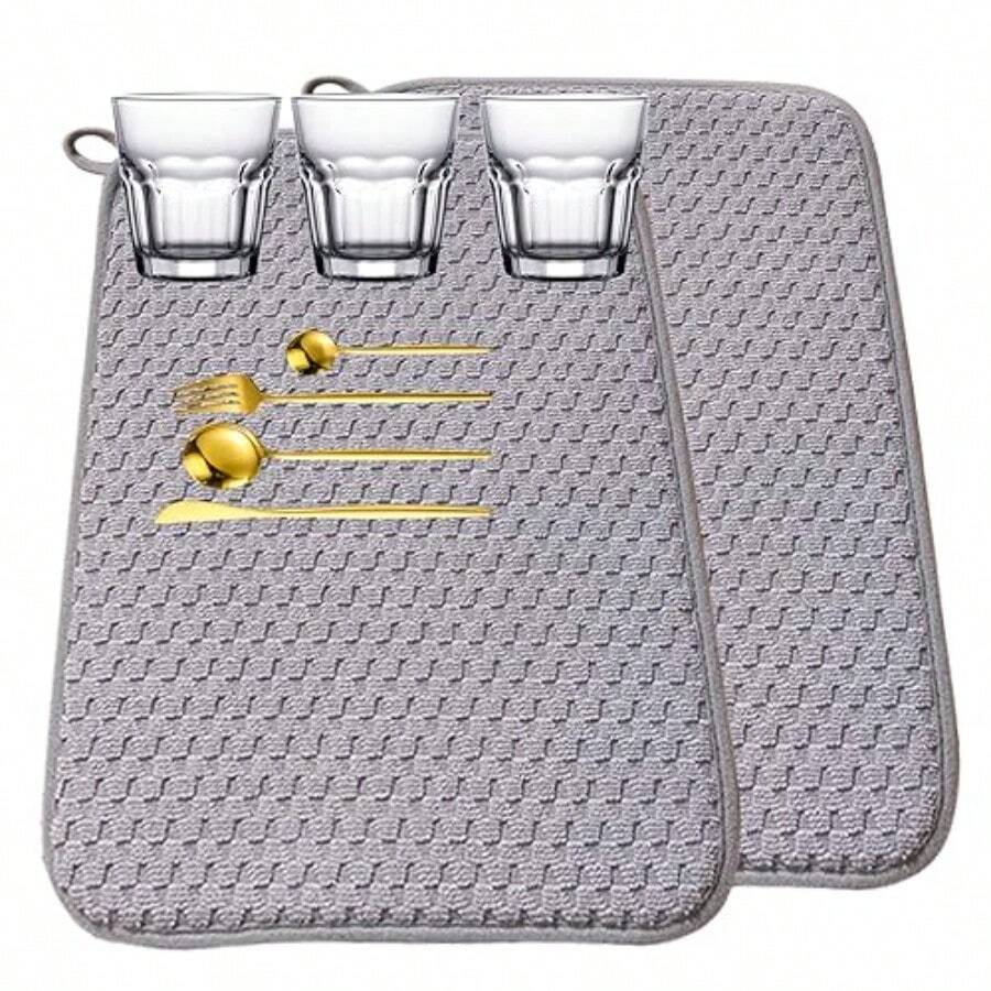 XISH 2 Tapete de Secado de Platos para Encimera de Cocina 38*50cm Alfombrillas de Microfibra para Secado de Platos Escurridor de Platos Absorbente de Microfibra Tapete para Encimera Fregaderos Cocina - Gris - Ver 1