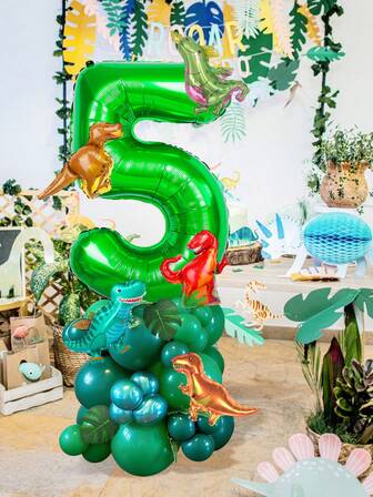 43-delars dinosaurieballongset, inkluderar gröna siffror och mini-dinosauriefolieballonger och gröna latexballonger, lämplig för dinosauriefödelsedagsfest, dinosaurietemafestdekoration, djungeldinredning, inomhus- och utomhusfotografering, högtidsevenemang, fest- och duschdekorationer