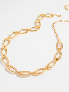 1pc Niche Design O-Shape Chain Body Chain, Versatile Geometric Buckle Hollow Waist Chain, Fashionable Minimalist Ins Geometric Metal Hollow Oval Splice Waist Chain/Belt Body Chain, Suitable For Women's Daily, Vacation, Party Wear - Gold - View 4