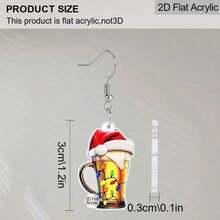 2D 1 Pair Of Festive Acrylic Earrings - Christmas Hat Wine Glass Design With Gold And Red Accents, Suitable For Daily And Holiday Gatherings, Ideal Gift For Friends And Family, Christmas Earrings - Multicolor - Ver 5