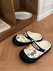 XIXITIAO 1 Pair Cute Round Toe Versatile Comfortable Breathable Lightweight Slip-On Sandals - Black and White + Little Monster - View 9