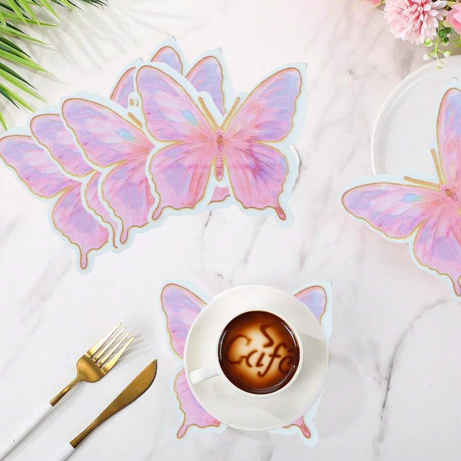 20 piezas Servilletas desechables con diseño de mariposa para decoración de mesa en cumpleaños, bodas, fiestas de té de primavera, baby shower - Rosa - Ver 1