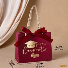 2/10/30个装毕业帽印花礼品袋，带编织绳提手，5.6 x 2.4 x 4.7 英寸迷你烫金印花礼品袋，带蝴蝶结丝带，毕业派对回礼袋，派对礼品盒（绿色、酒红色、黑色） - 彩色 - 查看 2