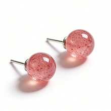 一对925纯银草莓石英圆形耳环，时尚优雅性感设计师珠宝，送给年轻女性的礼物，情侣度假奢华礼物 - 珊瑚橙 - 查看 5