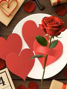 10张红色闪光心形信封卡片，非常适合婚礼、周年纪念日和情人节派对装饰 - 闪亮的心形卡片，搭配心形花卉图案，可作餐桌装饰卡片（10张装）