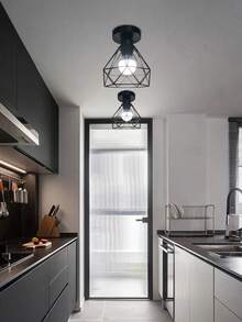 Modern Industrial Style Iron Cage E27 Ceiling Light, Suitable For Dining Room, Kitchen, Corridor, Balcony, Bathroom, Staircase, Bedroom, Foyer - one-size - View 3