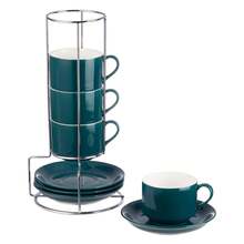 一套3盎司陶瓷咖啡杯碟，多色可选，配黑色金属架，高档咖啡杯套装，适合下午茶、家庭聚会、拿铁、摩卡、茶杯、情人节、新年、嘉年华等场合。 - 彩色 - 查看 47