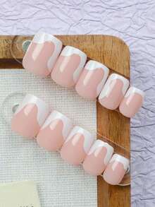 Bộ 24 móng tay giả vuông ngắn màu trắng kiểu Pháp tối giản, móng giả acrylic hợp kim mạ crom dễ thương (bao gồm: 1 gel dán và 1 dũa móng), thích hợp cho nữ sử dụng hàng ngày, hẹn hò, dự tiệc. - Nhiều màu - Xem 2